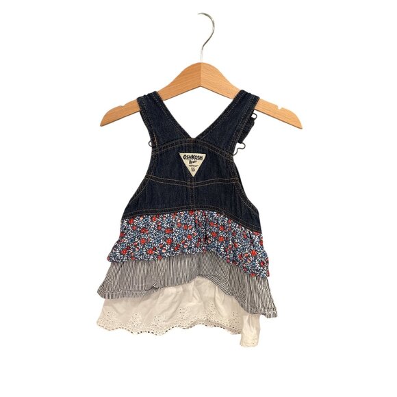 Oshkosh Bgosh Girls Denim Vestbak Dress Lot Of 2 Floral & Eyelet Ruffle Skirts S - Picture 2 of 15